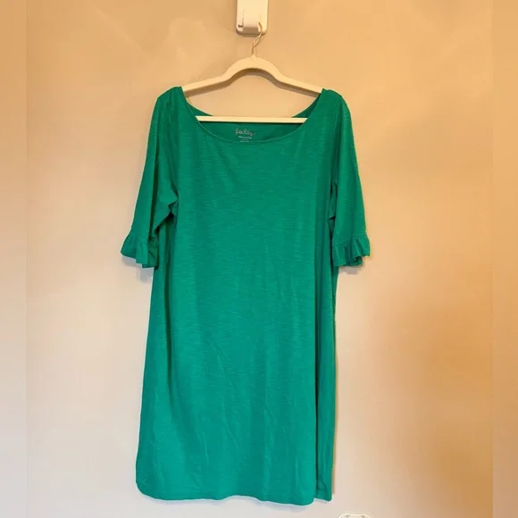 Lilly Pulitzer • Emerald Green Somerset Ruffle Sleeve Dress XL Preppy Casual - Picture 5 of 7